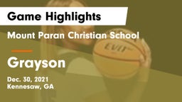 Mount Paran Christian School vs Grayson  Game Highlights - Dec. 30, 2021