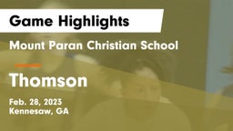 Mount Paran Christian School vs Thomson  Game Highlights - Feb. 28, 2023