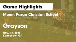 Mount Paran Christian School vs Grayson  Game Highlights - Nov. 18, 2023