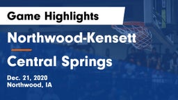 Northwood-Kensett  vs Central Springs  Game Highlights - Dec. 21, 2020