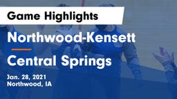 Northwood-Kensett  vs Central Springs  Game Highlights - Jan. 28, 2021