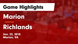 Marion  vs Richlands  Game Highlights - Jan. 23, 2018