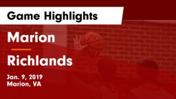 Marion  vs Richlands  Game Highlights - Jan. 9, 2019