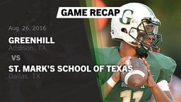 Recap: Greenhill  vs. St. Mark's School of Texas 2016
