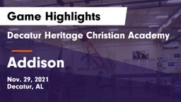 Decatur Heritage Christian Academy  vs Addison Game Highlights - Nov. 29, 2021