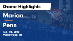 Marian  vs Penn  Game Highlights - Feb. 21, 2020