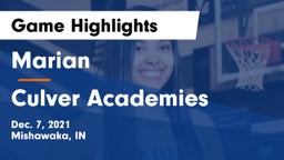 Marian  vs Culver Academies Game Highlights - Dec. 7, 2021