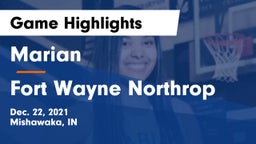 Marian  vs Fort Wayne Northrop Game Highlights - Dec. 22, 2021