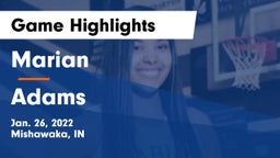 Marian  vs Adams  Game Highlights - Jan. 26, 2022