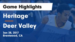 Heritage  vs Deer Valley Game Highlights - Jan 28, 2017