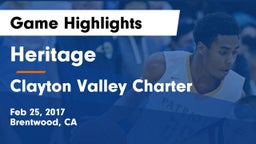 Heritage  vs Clayton Valley Charter Game Highlights - Feb 25, 2017