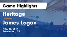 Heritage  vs James Logan  Game Highlights - Nov. 25, 2017