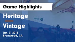 Heritage  vs Vintage  Game Highlights - Jan. 3, 2018