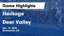 Heritage  vs Deer Valley  Game Highlights - Jan. 19, 2018