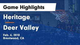 Heritage  vs Deer Valley  Game Highlights - Feb. 6, 2018