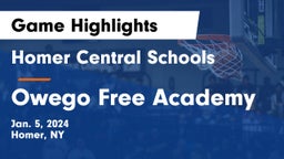Homer Central Schools vs Owego Free Academy  Game Highlights - Jan. 5, 2024