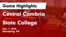 Central Cambria  vs State College Game Highlights - Dec. 7, 2018