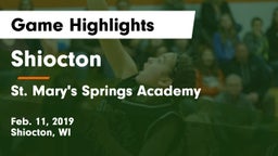 Shiocton  vs St. Mary's Springs Academy  Game Highlights - Feb. 11, 2019