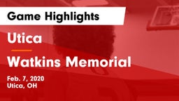 Utica  vs Watkins Memorial  Game Highlights - Feb. 7, 2020
