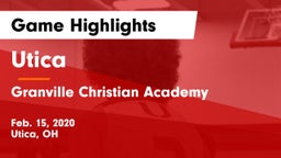 Utica  vs Granville Christian Academy Game Highlights - Feb. 15, 2020