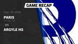 Recap: Paris  vs. Argyle HS 2016