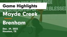 Mayde Creek  vs Brenham  Game Highlights - Dec. 29, 2023