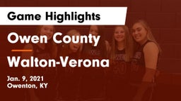 Owen County  vs Walton-Verona  Game Highlights - Jan. 9, 2021