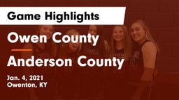 Owen County  vs Anderson County  Game Highlights - Jan. 4, 2021
