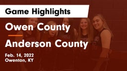Owen County  vs Anderson County  Game Highlights - Feb. 14, 2022