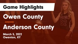 Owen County  vs Anderson County  Game Highlights - March 5, 2022