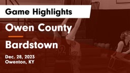 Owen County  vs Bardstown  Game Highlights - Dec. 28, 2023