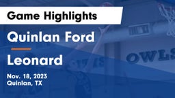 Quinlan Ford  vs Leonard  Game Highlights - Nov. 18, 2023