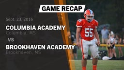 Recap: Columbia Academy  vs. Brookhaven Academy  2016