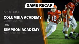 Recap: Columbia Academy  vs. Simpson Academy  2016