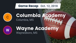 Recap: Columbia Academy  vs. Wayne Academy  2018