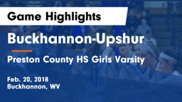 Buckhannon-Upshur  vs Preston County HS Girls Varsity Game Highlights - Feb. 20, 2018