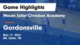 Mount Juliet Christian Academy  vs Gordonsville  Game Highlights - Nov 17, 2016