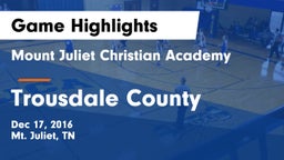 Mount Juliet Christian Academy  vs Trousdale County  Game Highlights - Dec 17, 2016