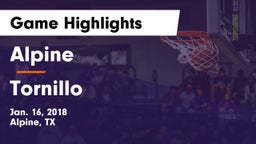 Alpine  vs Tornillo  Game Highlights - Jan. 16, 2018