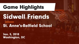 Sidwell Friends  vs St. Anne's-Belfield School Game Highlights - Jan. 5, 2018