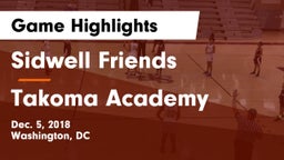 Sidwell Friends  vs Takoma Academy Game Highlights - Dec. 5, 2018
