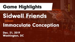 Sidwell Friends  vs Immaculate Conception  Game Highlights - Dec. 21, 2019