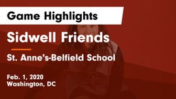 Sidwell Friends  vs St. Anne's-Belfield School Game Highlights - Feb. 1, 2020