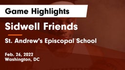 Sidwell Friends  vs St. Andrew's Episcopal School Game Highlights - Feb. 26, 2022