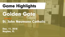 Golden Gate  vs St. John Neumann Catholic  Game Highlights - Dec. 11, 2018