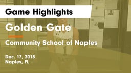 Golden Gate  vs Community School of Naples Game Highlights - Dec. 17, 2018