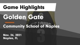 Golden Gate  vs Community School of Naples Game Highlights - Nov. 26, 2021