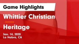 Whittier Christian  vs Heritage Game Highlights - Jan. 14, 2020