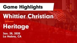 Whittier Christian  vs Heritage Game Highlights - Jan. 28, 2020