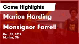 Marion Harding  vs Monsignor Farrell  Game Highlights - Dec. 28, 2023